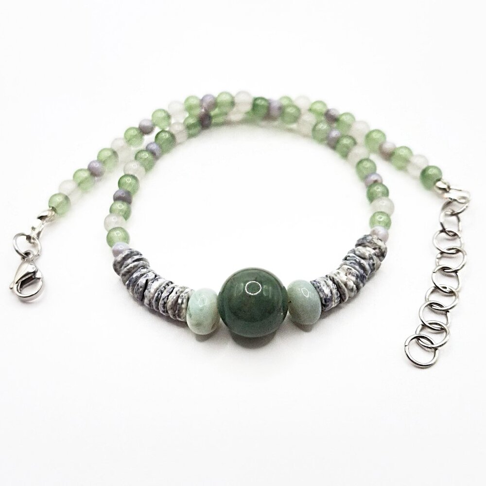 Boho Gemstone & Shell Choker, Beaded Hippie Choker, Coastal Crystal Choker